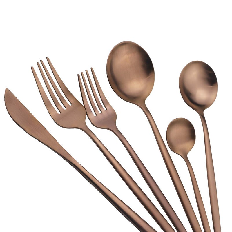 Uniturcky 60-Piece Modern Matte Silverware Set, Uniturcky 304 Stainless Steel Flatware Cutlery Set, Elegant Kitchen Utensils Service For 12, Includes Dinner Knives/Spoons/Forks, Copper Satin Finish - Image 5